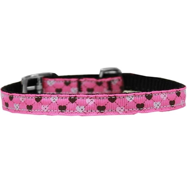 Pet Pal 0.38 in. Argyle Hearts Nylon Dog Collar with Classic BuckleBright Pink Size 12 PE869851